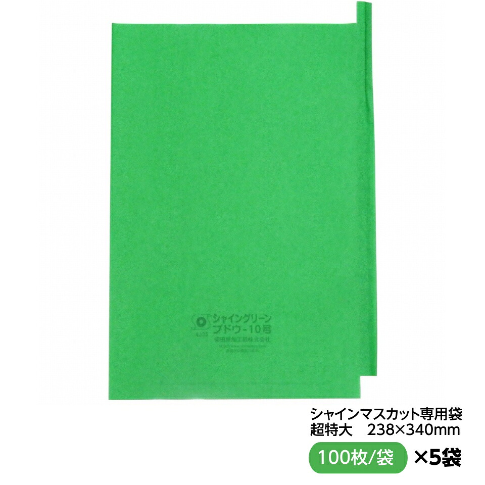 お買得！緑ぶどう 専用 シャイングリーン 葡萄袋 止出し 10号 超特大 238×340粍 （100枚入×5書き割り）