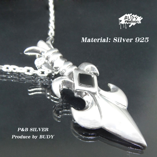 バディシルバーアクセサリー シルバー925 タガー 剣 オニキス ゴシック調 フレア オニキスネックレスチェーンペンダントトップ　5-677