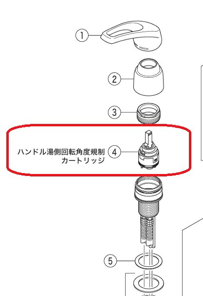 KVK【Z110YK】カートリッジ　ハンドル湯側回転角度規制カートリッジ
