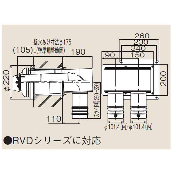 リンナイ φ100KP部材 FFTL-10-400 φ100 2本管直出給排気トップ (21-0139) FFTL10400 給湯器【純正品】