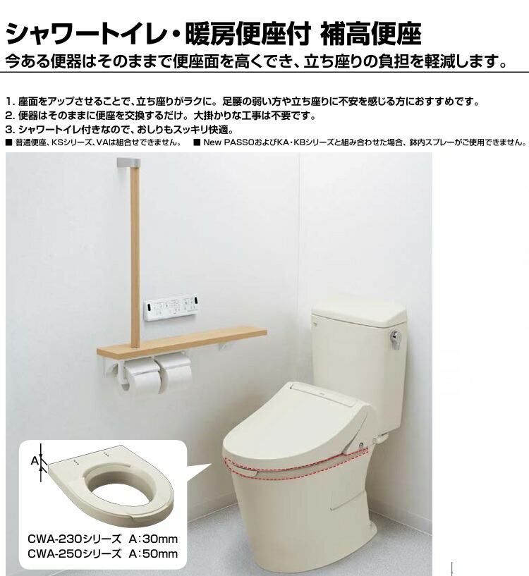 【アメージュ便腕っこき用】盛りだくさんオート室内用便器洗い濯ぎあり 補高便座（高さ3ｃｍ、5ｃｍ選べます）＋シャワートイレセット（フルオート室内用便器洗い濯ぎ）リクシル・INAX シャワー幼児用便器  壁遠隔操作式 アメージュ便腕っこき New PASSO  （cwa230ea24a1cまたはcwa250ea24a1c）