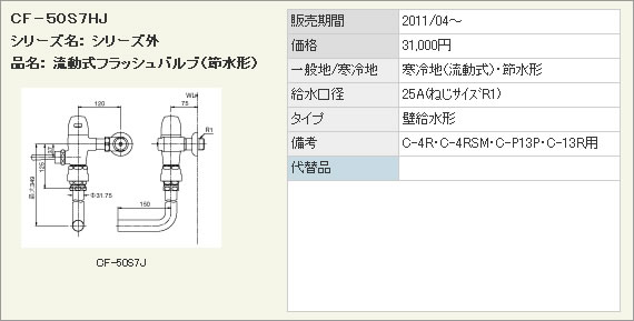 INAX イナックス LIXIL リクシル トイレ 流動式節水形フラッシュバルブ (寒冷地用) 洗浄水量10-15L用 CF-50S7HJ 壁給水形フラッシュバルブ (バキュームブレーカー付)【純正品】