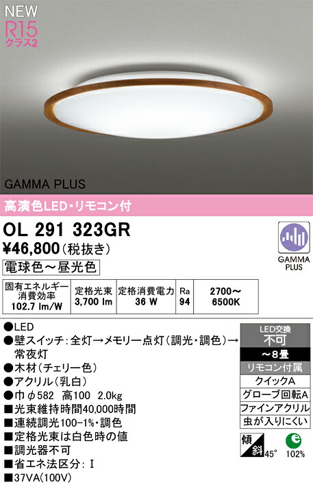 シーリングライト オーデリック OL291323GR 代引き・後払い不可|家電と住宅設備の部品くん