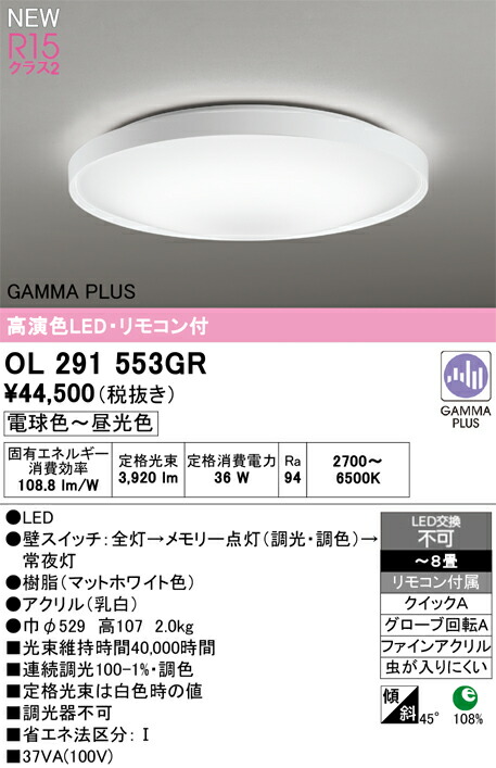 シーリングライト オーデリック OL291553GR 代引き・後払い不可