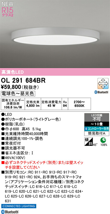 シーリングライト オーデリック OL291684BR 代引き・後払い不可
