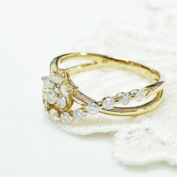 K18YG/PG/WG ダイヤモンド リング 0.5ct ハーフエタニティ フラワー 指輪 かわいい おしゃれ 人気 プレゼント 記念日 お祝い ご褒美 レディース ジュエリー 送料無料|バルジ- Bulge