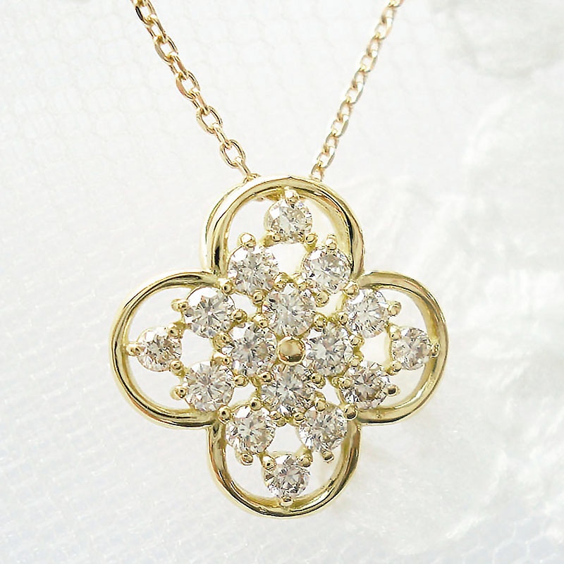 K10 ネックレス ダイヤモンド 0.3ct ペンダント フラワー 花 レディース ジュエリー 記念日 プレゼント 誕生石 ゴールド ピンクゴールド ホワイトゴールド 送料無料