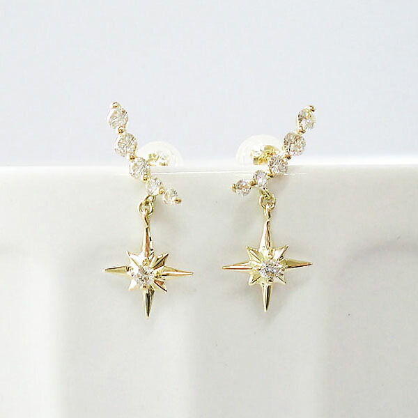 ピアス ダイヤモンド 0.30ct 星 スター ライン k10 揺れるピアス 10金 ゴールド ピンクゴールド ホワイトゴールド レディースアクセ ジュエリー プレゼント 自分へのご褒美 送料無料