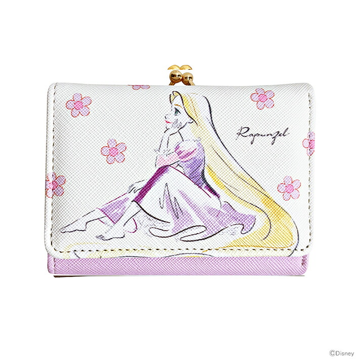 ディズニープリンセス　塔の上のラプンツェル　三つ折りがま口財布　パープル　水彩タッチ柄　D7360PR-4　[M便 1/4]　[disneyzone]画像