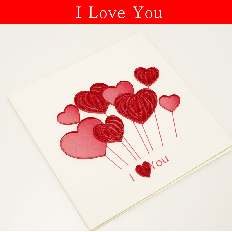 クイリングのバースデーカード I Love You赤いハートのクイリングカード手作りペーパークラフトのメッセージカードです バレンタイン ホワイトデーにも どれでも2枚以上で全国送料無料 Ocruyo オクルヨ