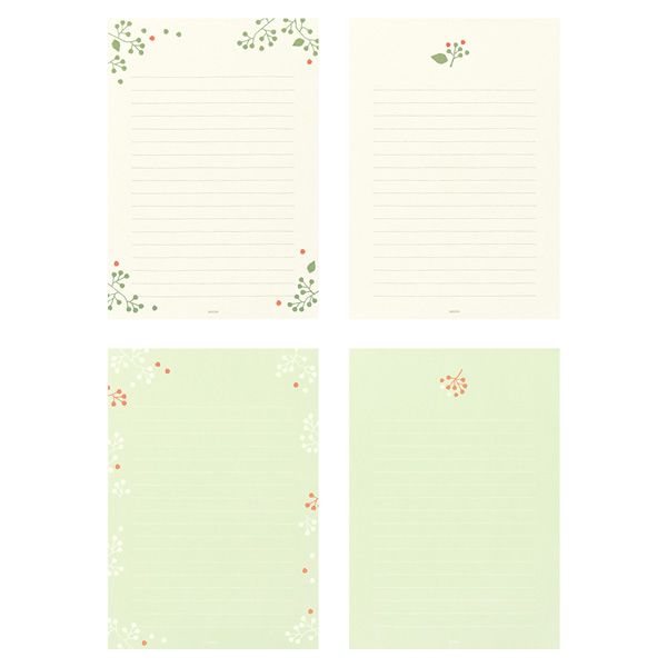 楽天市場 ミドリ 便箋 しあわせ 木の実柄 シンプルでかわいい便箋 季節のあいさつやおまじないの言葉などの参考テキスト付 Midori デザインフィル ぶんぐる