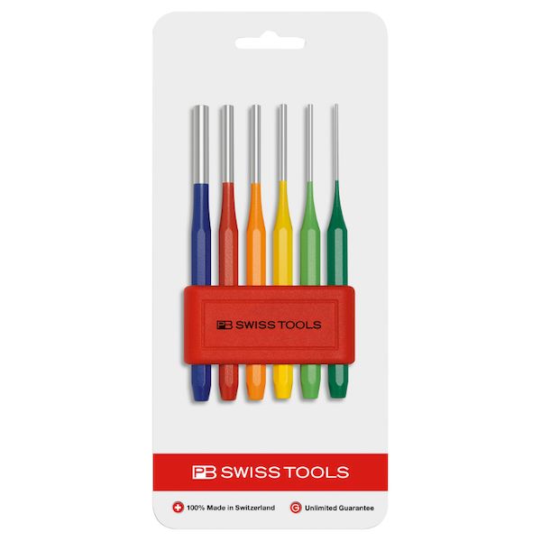 【即納在庫品】「直送」PBスイスツール PB SWISS TOOLS 755BLRBCN ７５５ＢＬＲＢＣＮ 平行レインボーピンポンチ６本セット ホルダー付き ブリスターパック入り｜文具のブングット