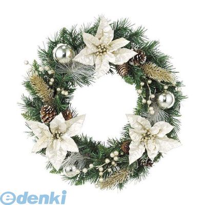 (LINEクーポン有)【造花・装飾】【数量限定につき、売切の際はご了承ください】 DIWR61007 45cmシャンペーンゴールドポインセチアリース