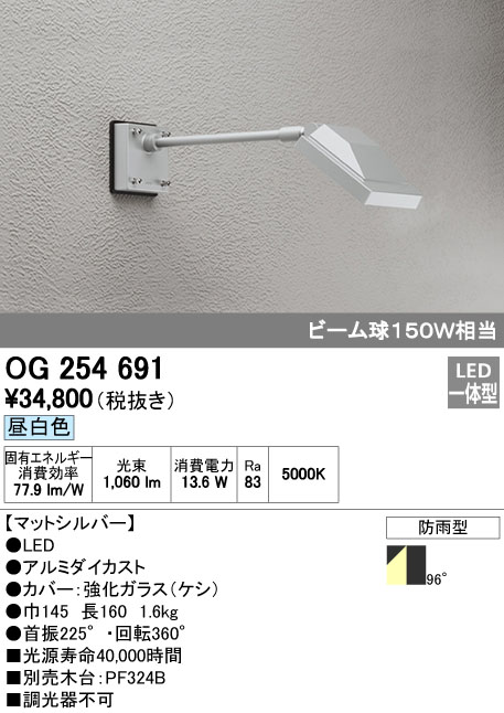 オーデリック ODELIC OG254691 LEDスポットライト 昼白色 防雨型 エクステリアライト LEDエクステリアスポットライト