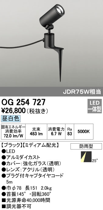 (LINEクーポン有)オーデリック ODELIC OG254727 LEDスポットライト エクステリアライト ミディアム配光 防雨型