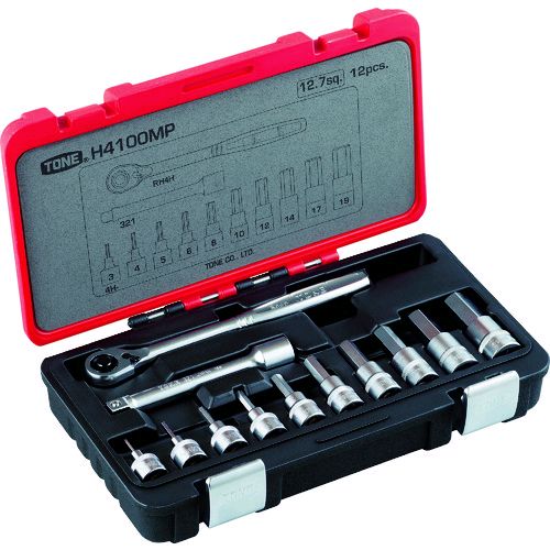 【即納在庫品】「直送」前田金属工業 TONE H4100MP ヘキサゴンソケットレンチセット 差込角12.7mm 12点セット 344-8452|文具のブングット
