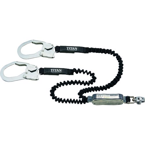 【即納在庫品】「直送」タイタン HL-EBW ＥＸＪ伸縮ストラップ式 タイプ１ランヤード ブラック／ブラック ダブル 墜落制止用器具用器具 HLEBW サンコー フルハーネス用伸縮式ダブルランヤード