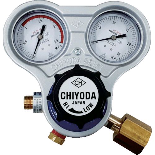 【即納在庫品】「直送」千代田精機 千代田 SROAE 酸素用調整器スタウト 関東式 乾式安全器内蔵型 355-2641