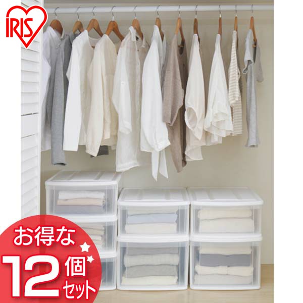 【12個セット】チェストI S ホワイト/クリア アイリスオーヤマ|文具堂