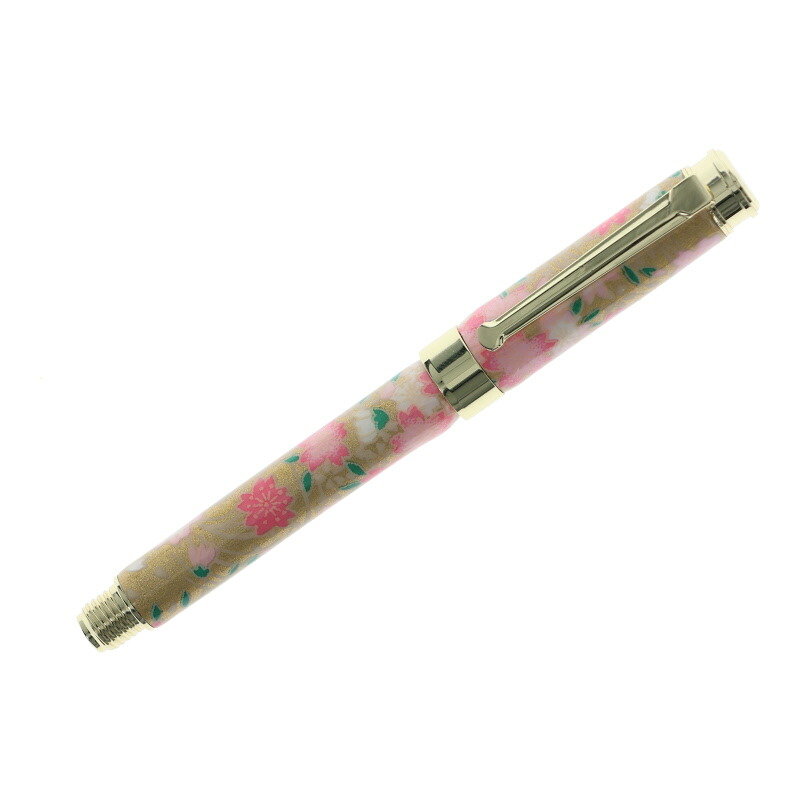 美濃和紙 友禅柄 万年筆 金箔桃桜 桃金 コンバータ付 竹内靖貴 工芸品 手作り 高級 プレゼント 日本製 お祝い 名入れ不可商品