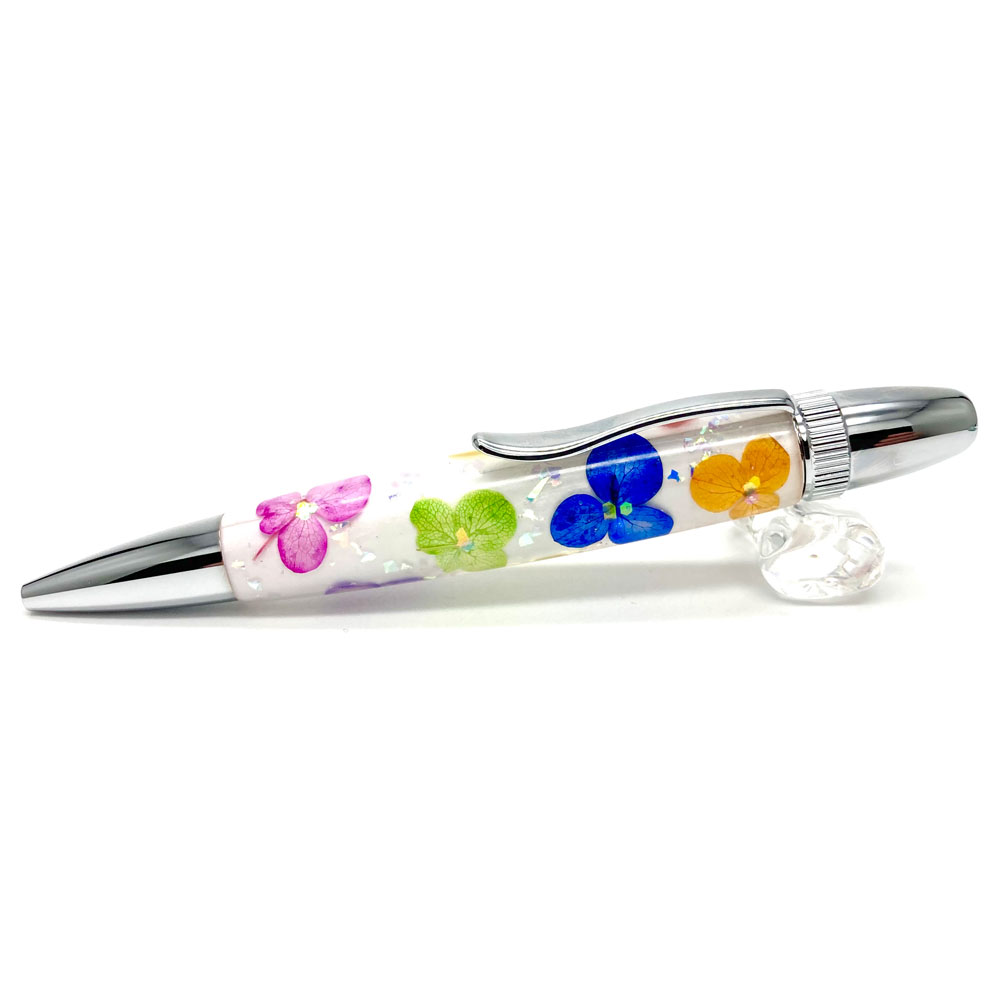 Flower Pen 紫陽花 五色 押し花を加工した花柄の軸 高級 ボールペン 手作り 日本製 母の日 プレゼント オンリーワン 装飾｜文具の森　店