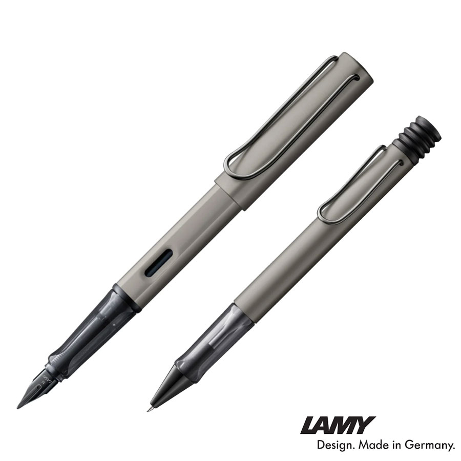 LAMY ルクス Lx ルテニウム 万年筆・ボールペン ２本セット オシャレ 名入れ プレゼント 高級 お祝い アルミ 専用ケース付き ギフト