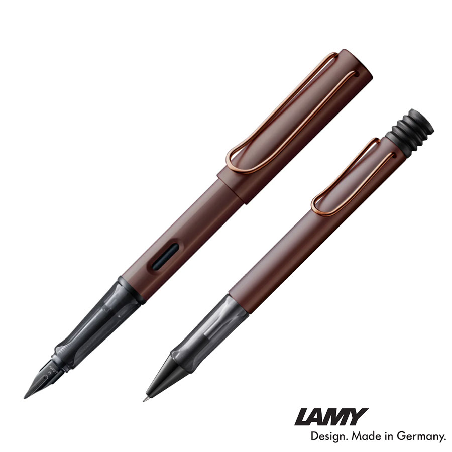 LAMY ルクス Lx マロン 筆・ボールペン ２本仕掛ける オシャレ 名入れ 差し上げ物 飛び切り 御祭り 軽銀 専用入れもの付き添い人 差し上げ物
