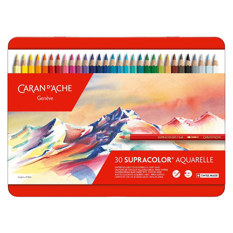 Karan Dash Splacolor Soft Water-Soluble Colored Pencils, 30 Colors, Can Case, Name Holder, Hexagon Shaft, Present, Unbreakable, Watercolor, Graphic Design, Art Supplies, Switzerland