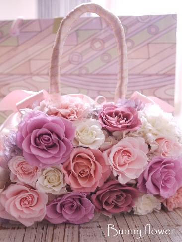 楽天市場 ブーケ ブーケ ブライダル オリジナル オーダーメイドプリザーブドフラワー ウェディング 結婚祝い 記念日 手作り アンティーク バッグ ブーケ プリザーブドフラワーbunny Flower