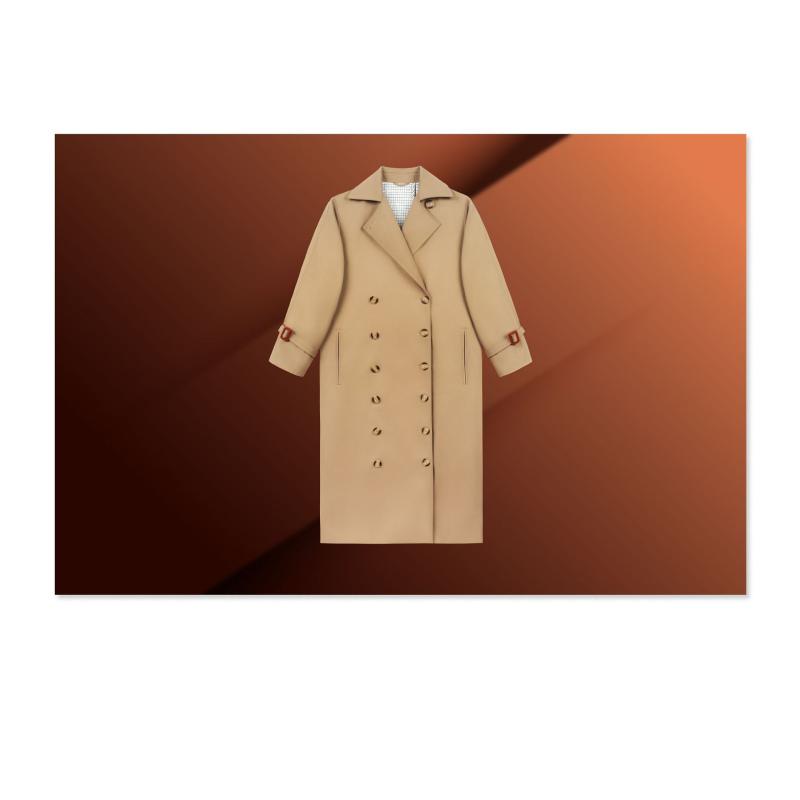 コート レディース カーキ 中丈 ダブルブレスト ダッフルコート風 コットン ポリエステル 修身 知的スタイル 通勤｜ブリルビ