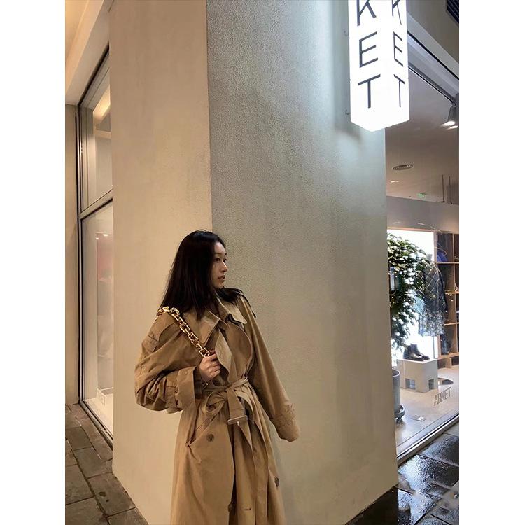 厚地の外套 レディース 秋 ダブル乳ぶさ 綿織物混紡 朦々たる ゆったり 長袖 無地 カーキ 薄墨色 日韓表現スタイル(x2)