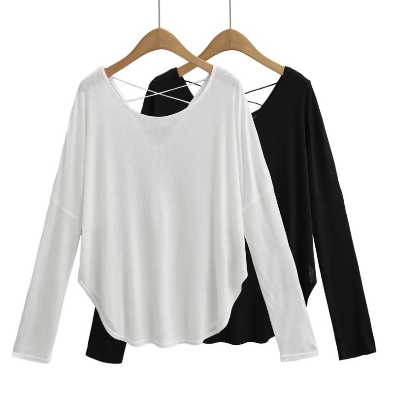 Tシャツ レディース 長袖 ゆったり 薄手 シースルー ラウンドネック トップス ポリエステル アメカジ ストリート カジュアル 春夏 ブラック ホワイト グレー ベージュ グリーン ブルー