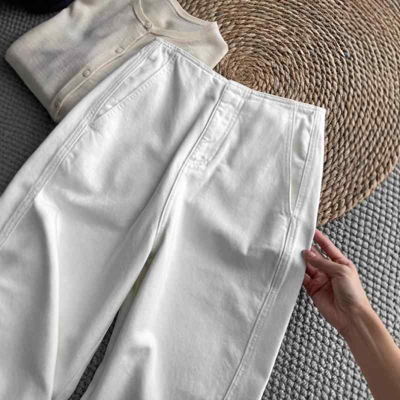 パンツ レディース テーパードパンツ 9分丈 ポリエステル 高腰 スラックス カジュアル 通勤 ホワイト 白 S M L XL(x3)
