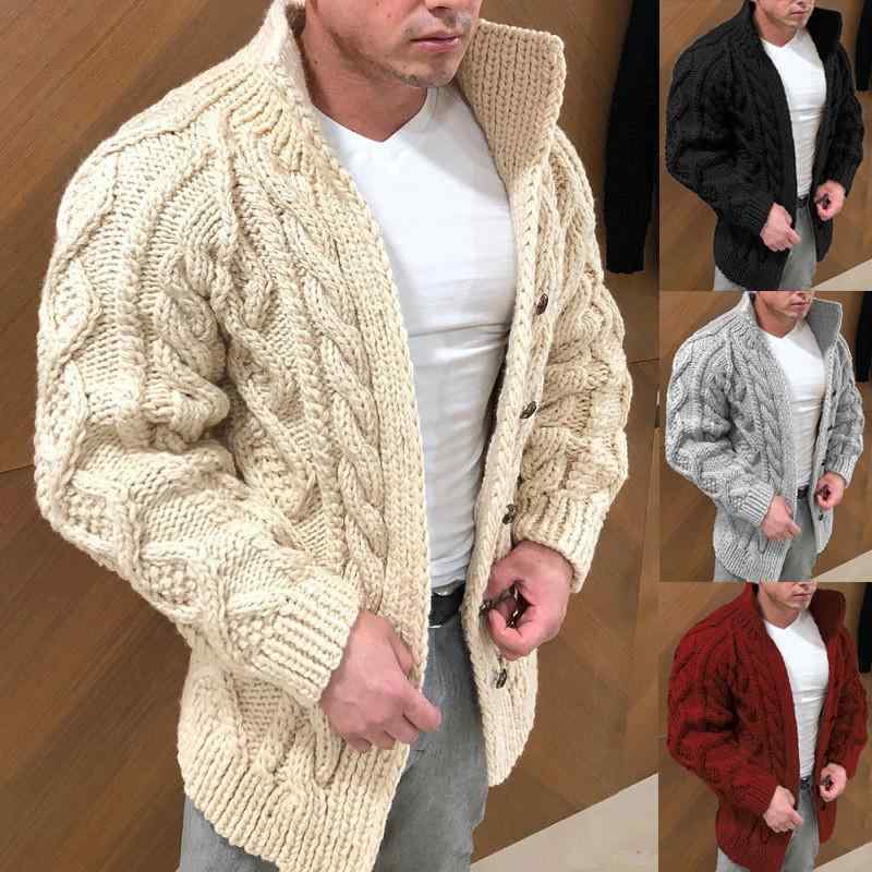 ニット カーディガン メンズ 男性用 長袖 リブ編み 無地 秋冬 ストリート カジュアル ミドル丈 ゆったり ホワイト ブラック ワインレッド グレー カーキ ネイビー
