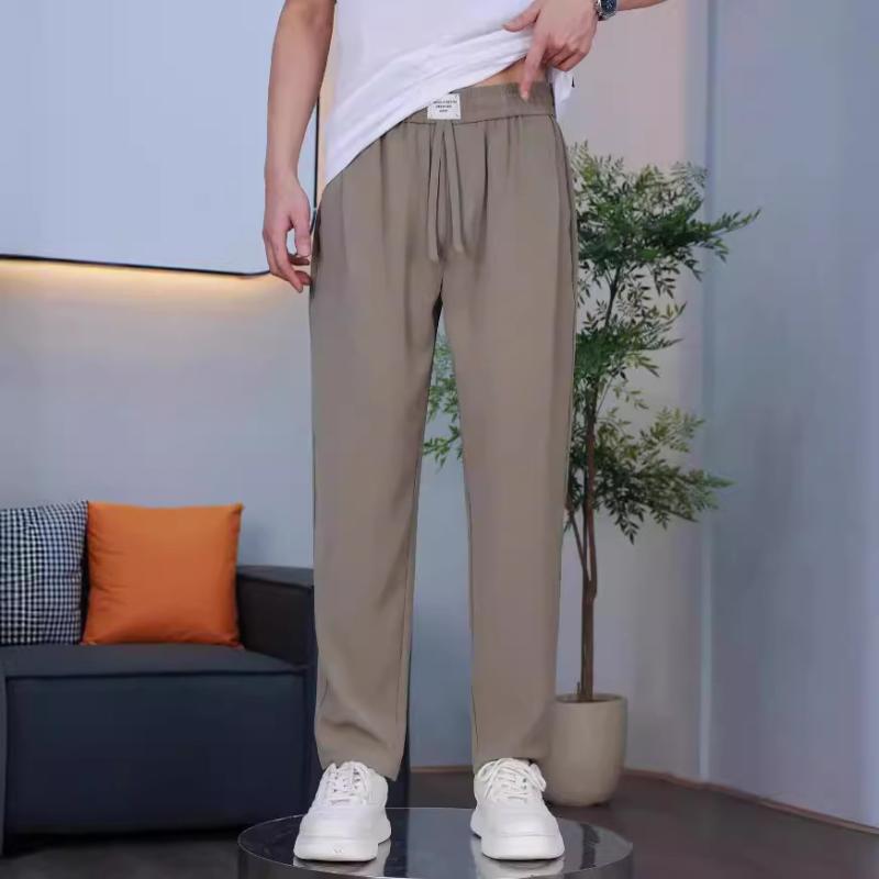 メンズ 接触冷感 パンツ スラックス ストレート 薄手 無地 ポリエステル 混紡 イージーパンツ リラックスパンツ ズボン M L XL 2XL 3XL 4XL 春夏 ブラック ブラウン ベージュ カーキ
