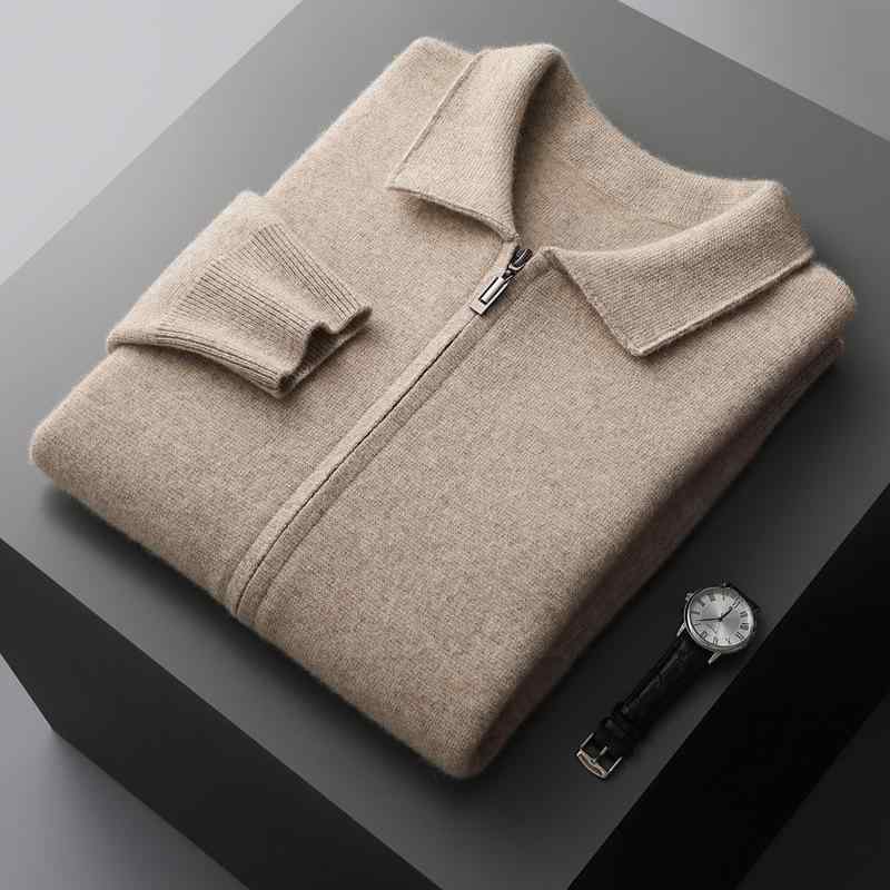 カーディガン メンズ 男性用 ウール ニット カーディガン 秋冬 厚手 ビッグシルエット 襟付き 紳士服 普段使い 部屋着 プレゼント ギフト ネイビー ブラック ブラウン ベージュ オフホワイト グリーン グレー｜ブリルビ