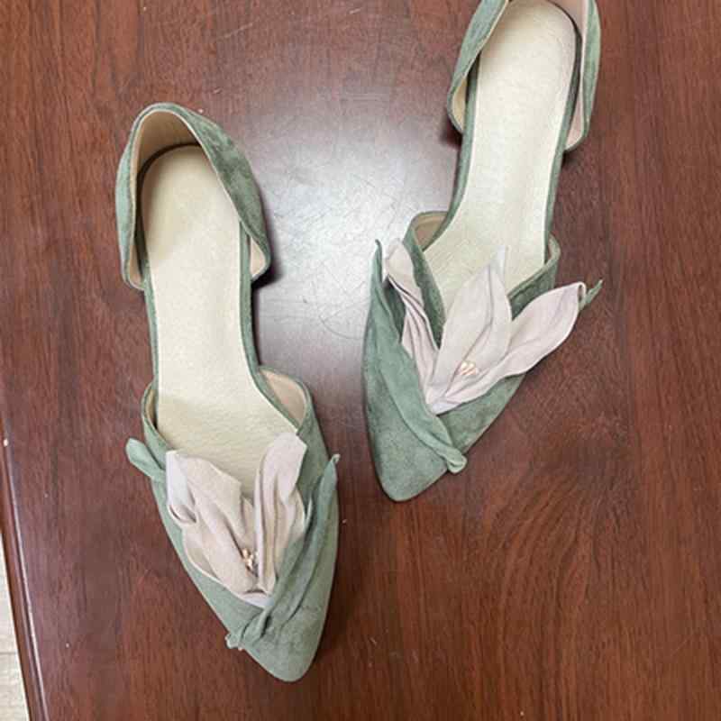 パンプス レディース 木目細か 花柄 グラデーション ポインテッドトゥ 平べったい 置き目踵 スエードクロス調 秋 緑 緑であること サクラ色系(x2)