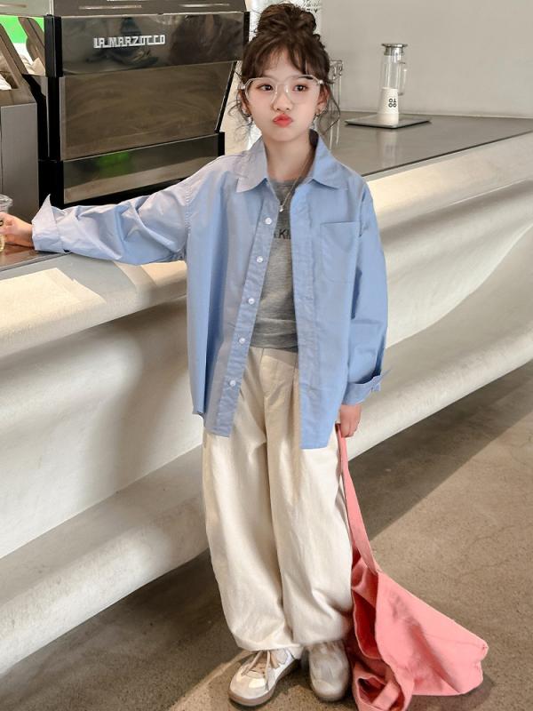 キッズ 女の子 秋物 セットアップ シャツ ジャケット ワイドパンツ 2点セット 韓国風 普段使い 通学着