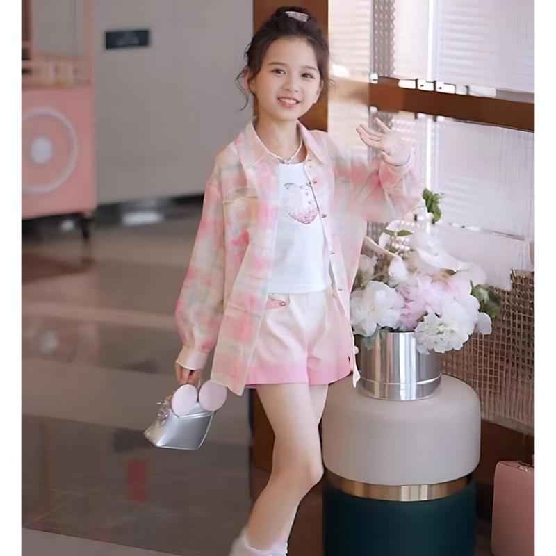 シャツ キッズ 女の子 子供服 親子コーデ 韓国風 長袖 格子柄 トップス 短パン 夏服 110cm 120cm 130cm 140cm 150cm 160cm 170cm