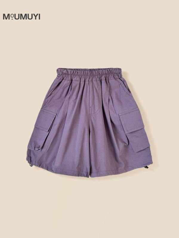シャツ キッズ 子供用 半袖シャツ ショートパンツ 2点セット 綿100％ 紫色 ストライプ チェック柄 カジュアル かわいい おしゃれ