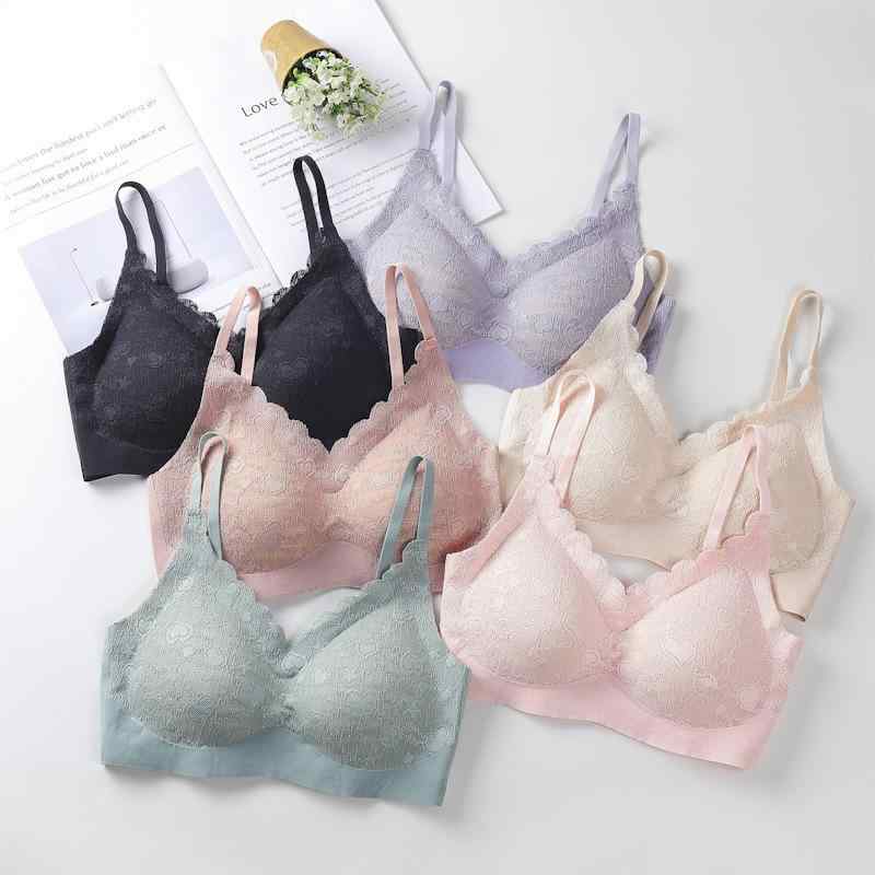 ブラジャー レディース レース ノンワイヤー 薄手 3/4カップ 脇高 谷間 寄せ 上げ 通気性 ストレッチ 調整型 スポーツ 運動 快適 無地 赤 ピンク系 黒(x3)