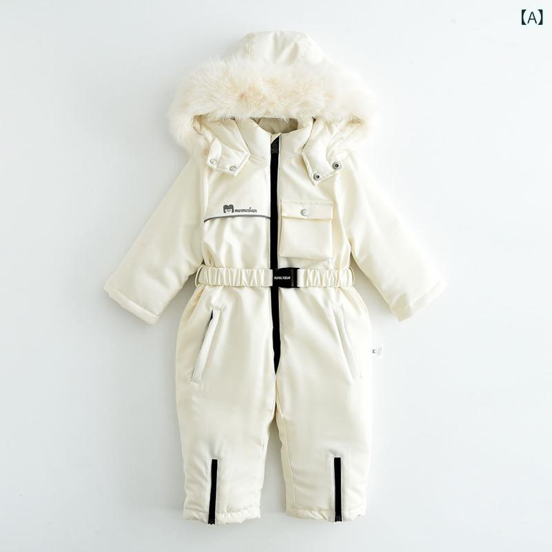 ベビー服 キッズ 男女兼用 ジャンプスーツ 秋冬 撥水 防寒 フード付き ポリエステル 中綿入り つなぎ 幼児 80cm 90cm 100cm 110cm 120cm