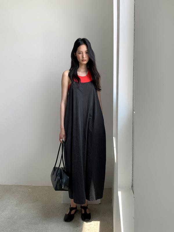 ワンピース レディース Aライン ノースリーブ ロング丈 綿 チュニック ゆったり 体型カバー カジュアル きれいめ 接触冷感 ホワイト 白 ブルー 紺