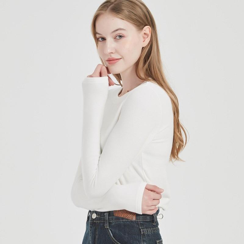 Tシャツ レディース 長袖 肌着 インナーシャツ ラウンドネック スリムフィット 保温 暖かい 秋冬 あったか 接触温感
