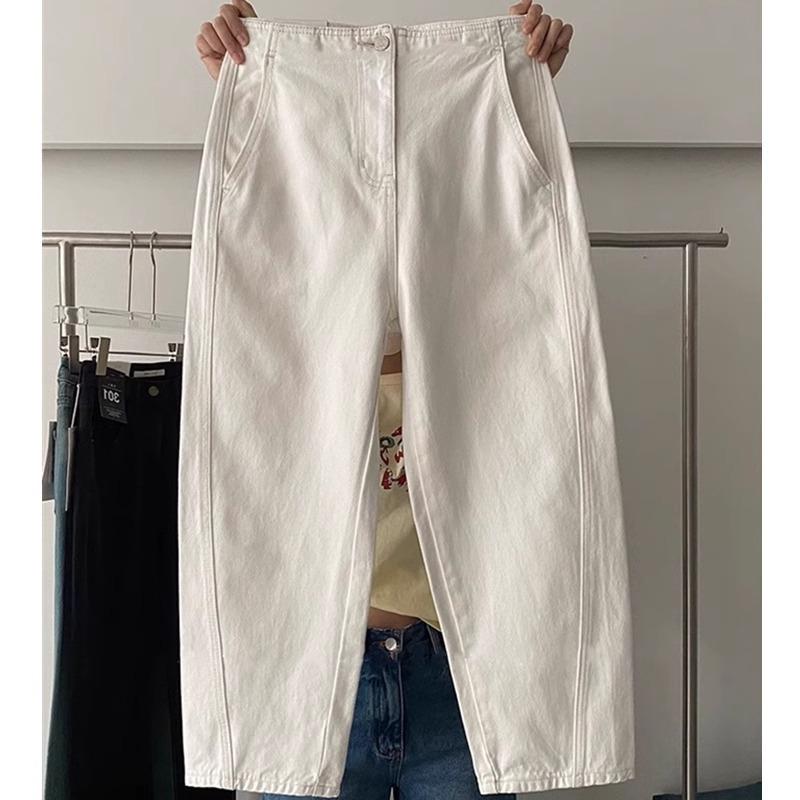 デニムパンツ レディース 大きいサイズ ゆったり ミドルライズ テーパードパンツ 米白 黒 無地 体型カバー 9分丈 8分丈 ジーパン ジーンズ(x2)
