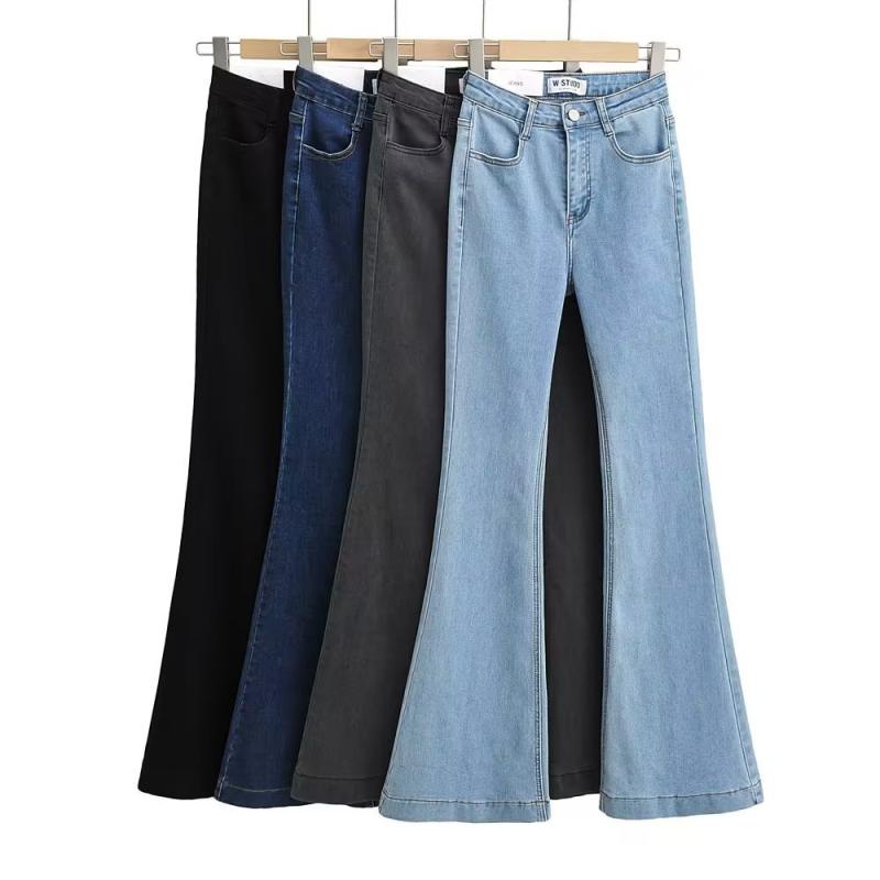 デニム レディース ハイウエスト スキニー フレアパンツ ストレッチ ウォッシュ加工 ロングパンツ ブラック グレー ブルー ジーンズ ジーパン(x2)