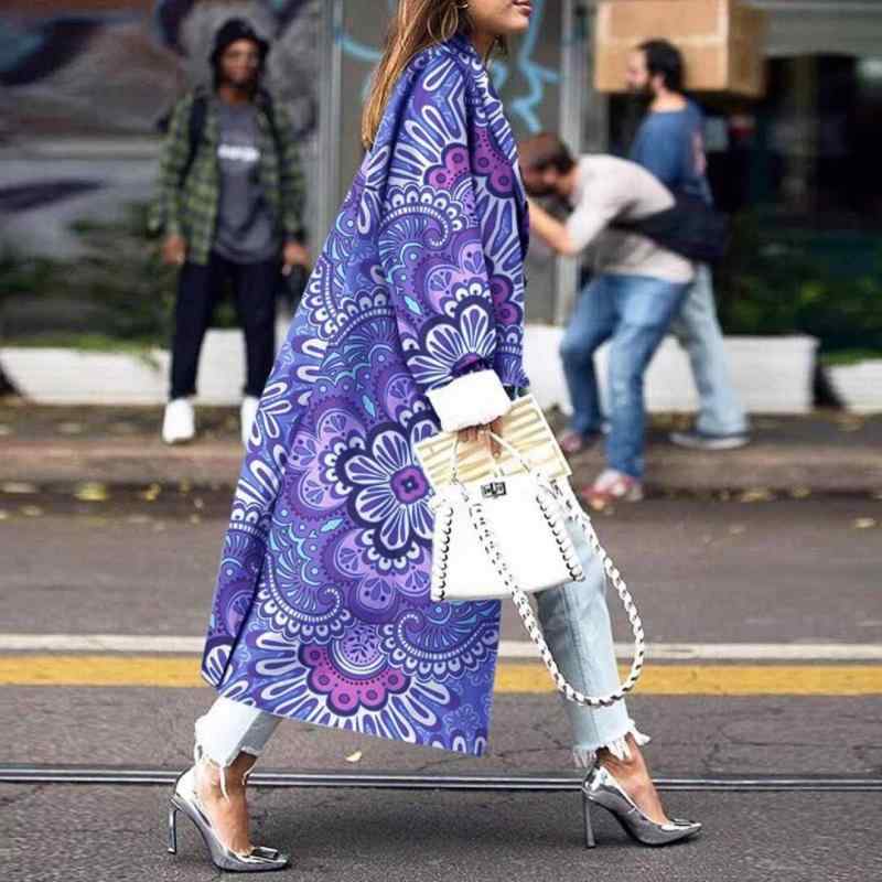 厚地の外套 レディース 長袖 腰果柄 ポリエステル 刷り上げる 秋冬 ダブル乳ぶさ ロング丈 ラウンドのど頚 ゆったり 風(x2)