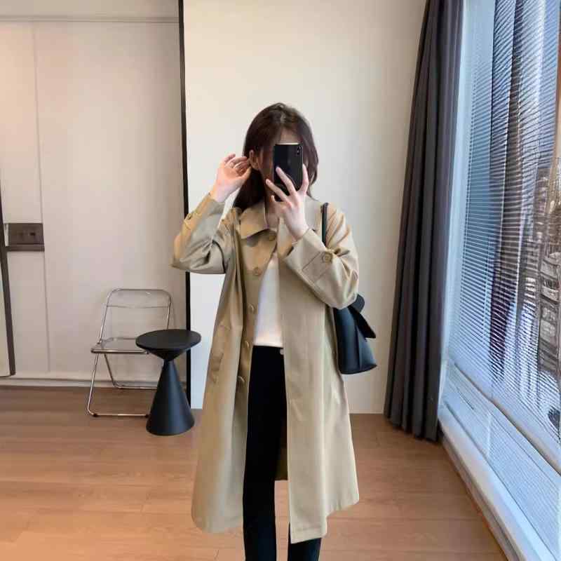 厚地の外套 レディース 成人女性服 真っただ中丈 長袖 襟付き添い人 無地 絞り製作 ゆったり ポリエステル 綿 紺色 カーキ