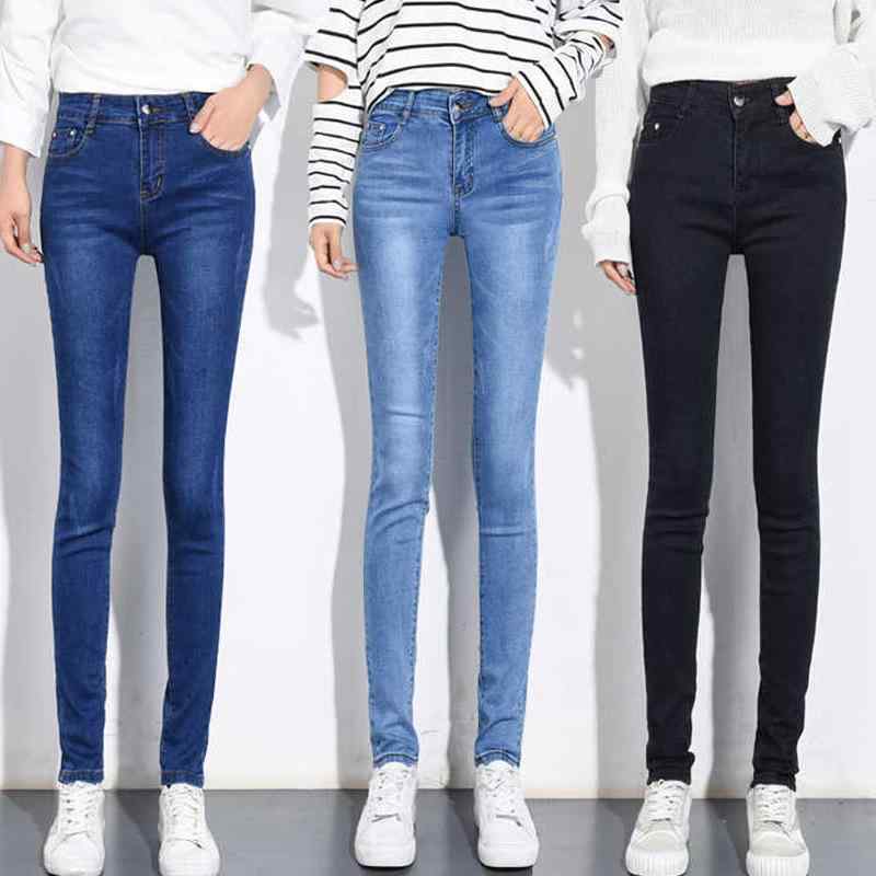 デニムパンツ レディース 春秋冬 ストレッチ 小脚 高 Rise ジーンズ ウォッシュ加工 スキニー 7~13号 ブラック 黒 ネイビー ブルー 青(x2)