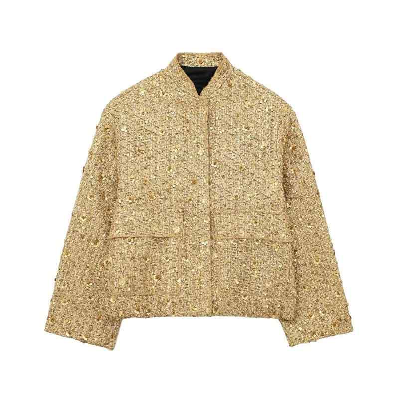 ジャケット レディース 秋冬 アウター 長袖 スパンコール ビーズ 飾り おしゃれ ゆったり 金 黒 白 7号 9号 11号 13号 5,033円
